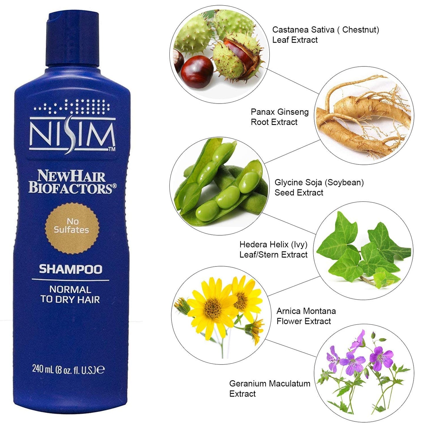 NISIM - NewHair BioFactors Shampoo for Normal to Dry Hair - Deep Cleaning Shampoo That Controls Excessive Hair Loss ( 8 Ounces / 240 Milliliters )