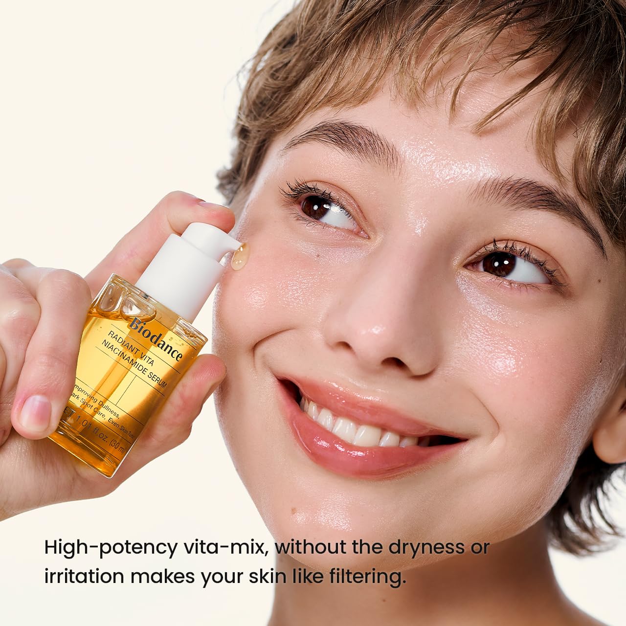 BIODANCE Radiant Vita Niacinamide Serum, for Even Tone Dark Spot Care with Vitamin C, Hydrating for Sensitive Skin, Filter Glow Serum, Korean Skincare, Stocking Stuffers | 1.01 floz x 1 ea