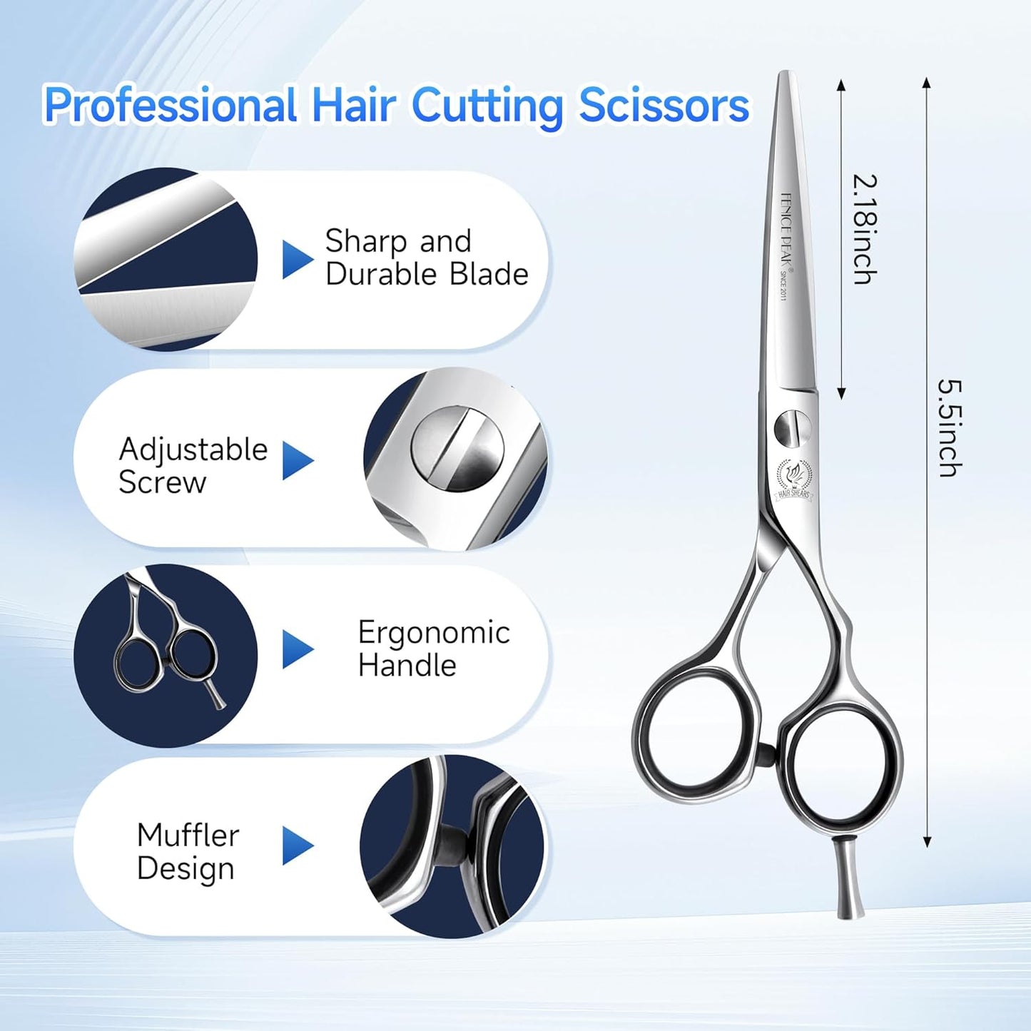 Fenice Peak 5.5'' Hair Cutting Scissors Set, Professional 440C Stainless Steel Barber Shears Kit with Cutting & Thinning Scissors, 9 PCS Hairdressing Tools for Men Women Salon Home Use
