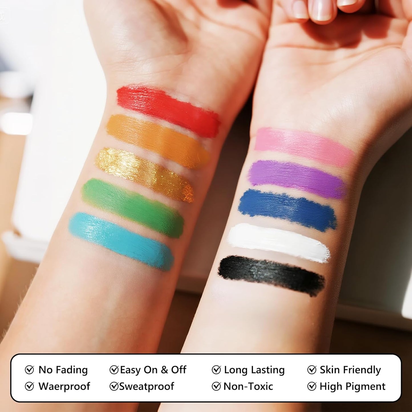 Dmsky 10 Packs Eye Black Sports Stick for Football, Baseball, Softball-Anti-Glare Face Body Paint Stick Kit,Water-Proof Eye Sports Paint Sticks,10 Color Eyeblack Painting Kit for Athletes & Fans