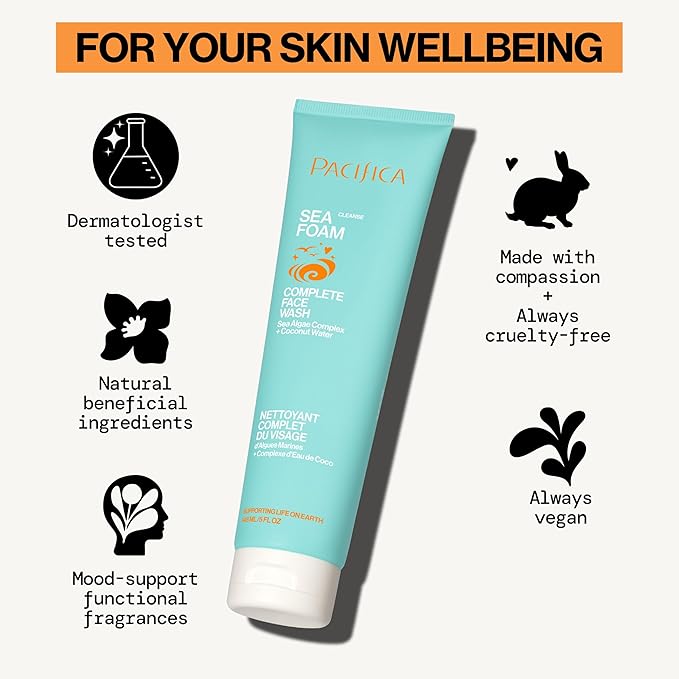 Pacifica Beauty Sea Foam Face Cleanser, Daily Gentle Foaming Face Wash, With Coconut Water + Sea Algae Complex, Removes Makeup, For Combination and Oily Skin, Vegan and Cruelty Free, Clean Skin Care