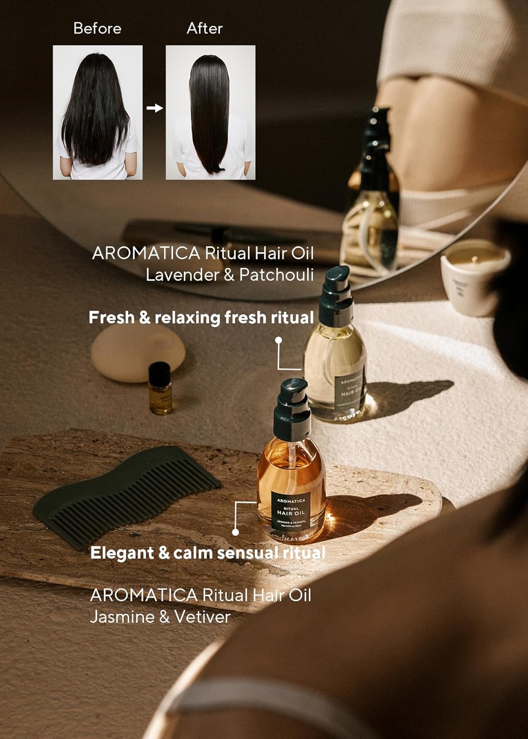 AROMATICA Ritual Lavender & Patchouli Hair Oil - Adds Shine and Smooths Split Ends - Blow Out Hair Serum for Damaged & Frizzy Hair - Nourishing for Dry Curly Hair - Silicone-Free (1.6 fl oz)