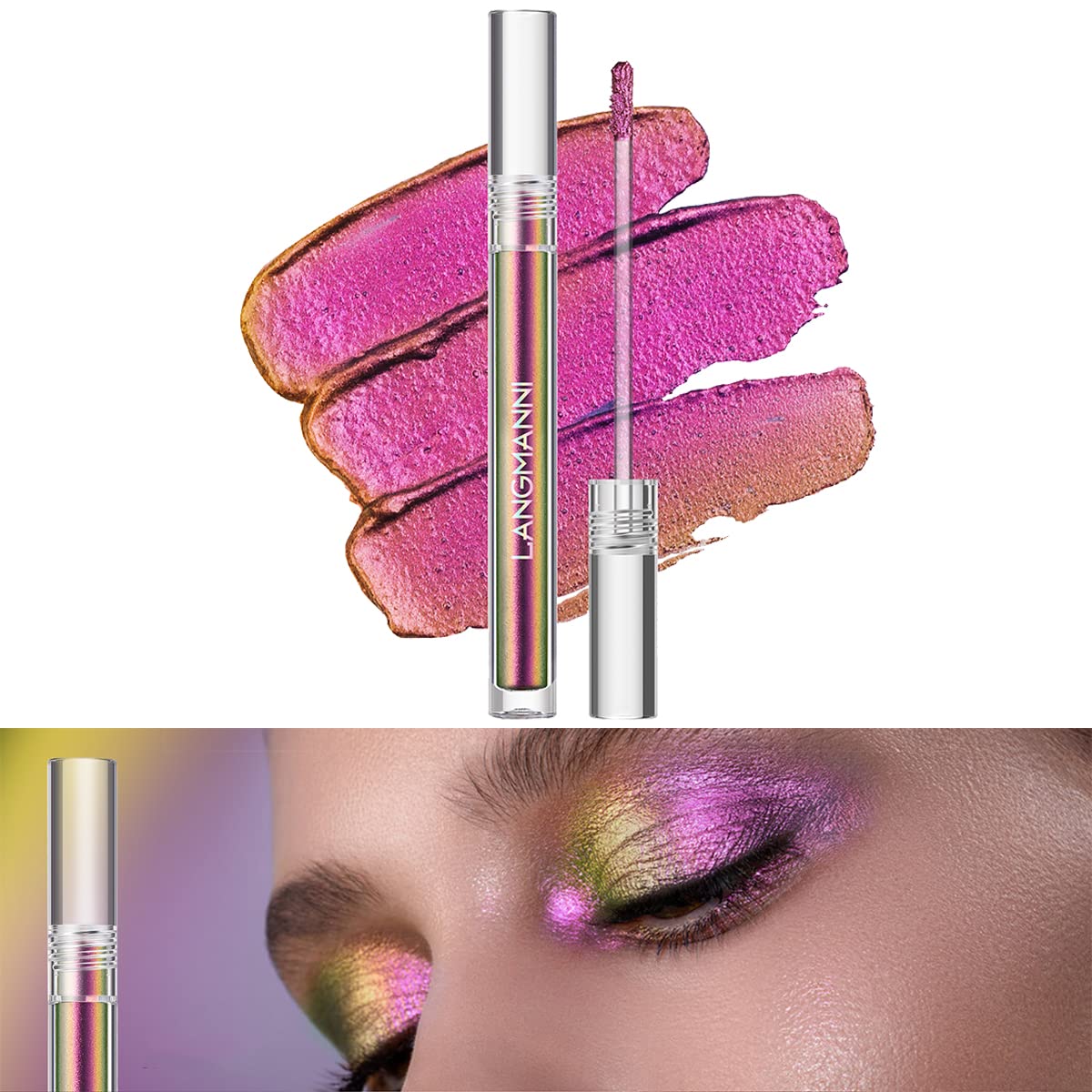 Jolilab Metallic Liquid Chameleon Eyeshadow, Multi-Dimensional Eye Looks, Long-lasting Holographic Glitter Multichrome Eyeshadows Makeup (#Wonder+#GX006)