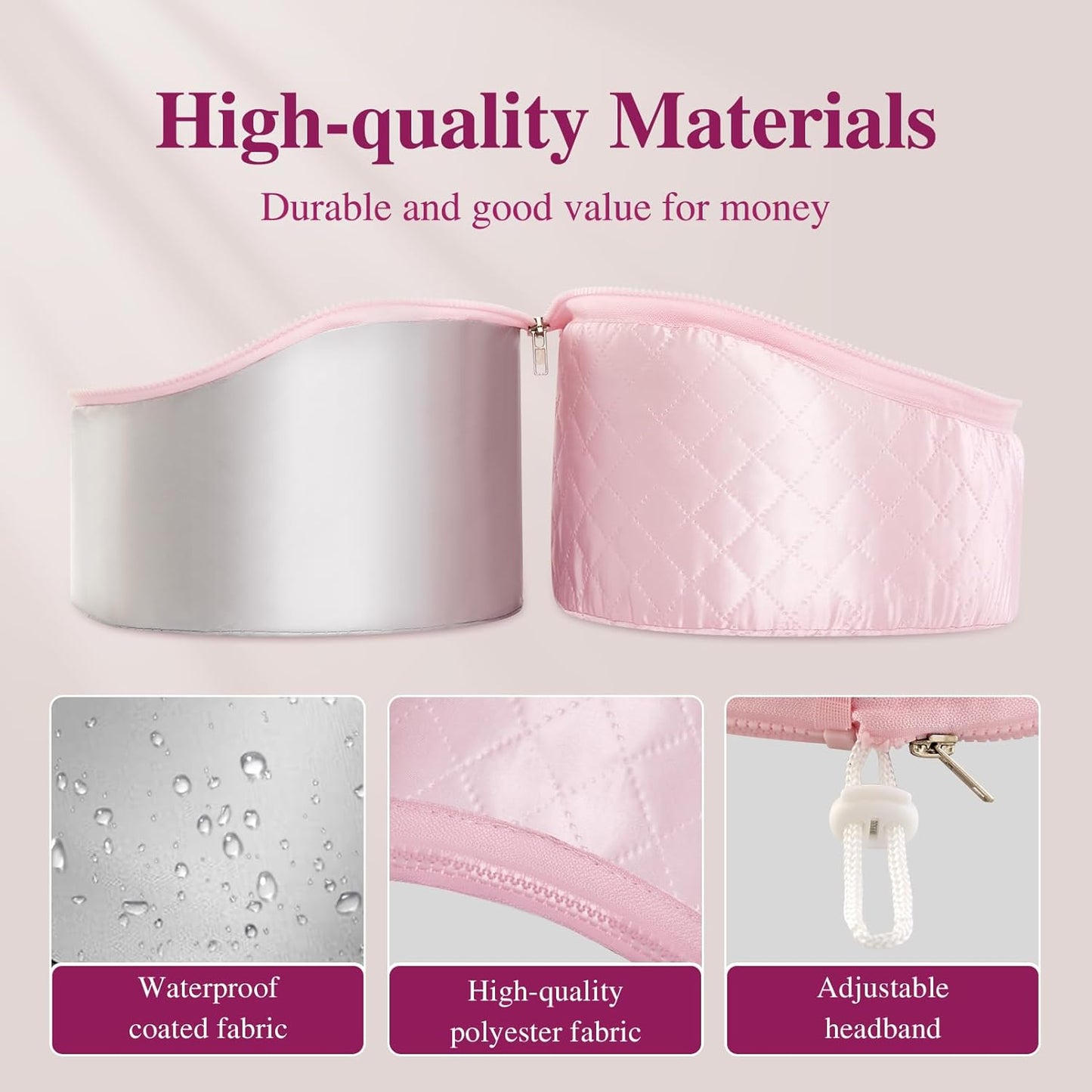 Heat Cap for Deep Conditioning: 10-Level Heats Up Quickly 3 Time Settings Hair Steamer for Natural Hair Home Use Thermal Steam Cap for Black Hair Portable Heating Caps Pink