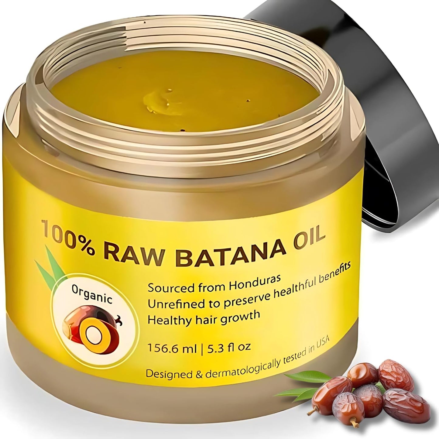 Batana Oil for Hair Growth – 100% Raw Unrefined Organic Ojon Oil from Honduras – Cold Pressed Hair Treatment for Thicker, Fuller, Healthier Hair – Dry Scalp & Damage Repair – 5.3 oz