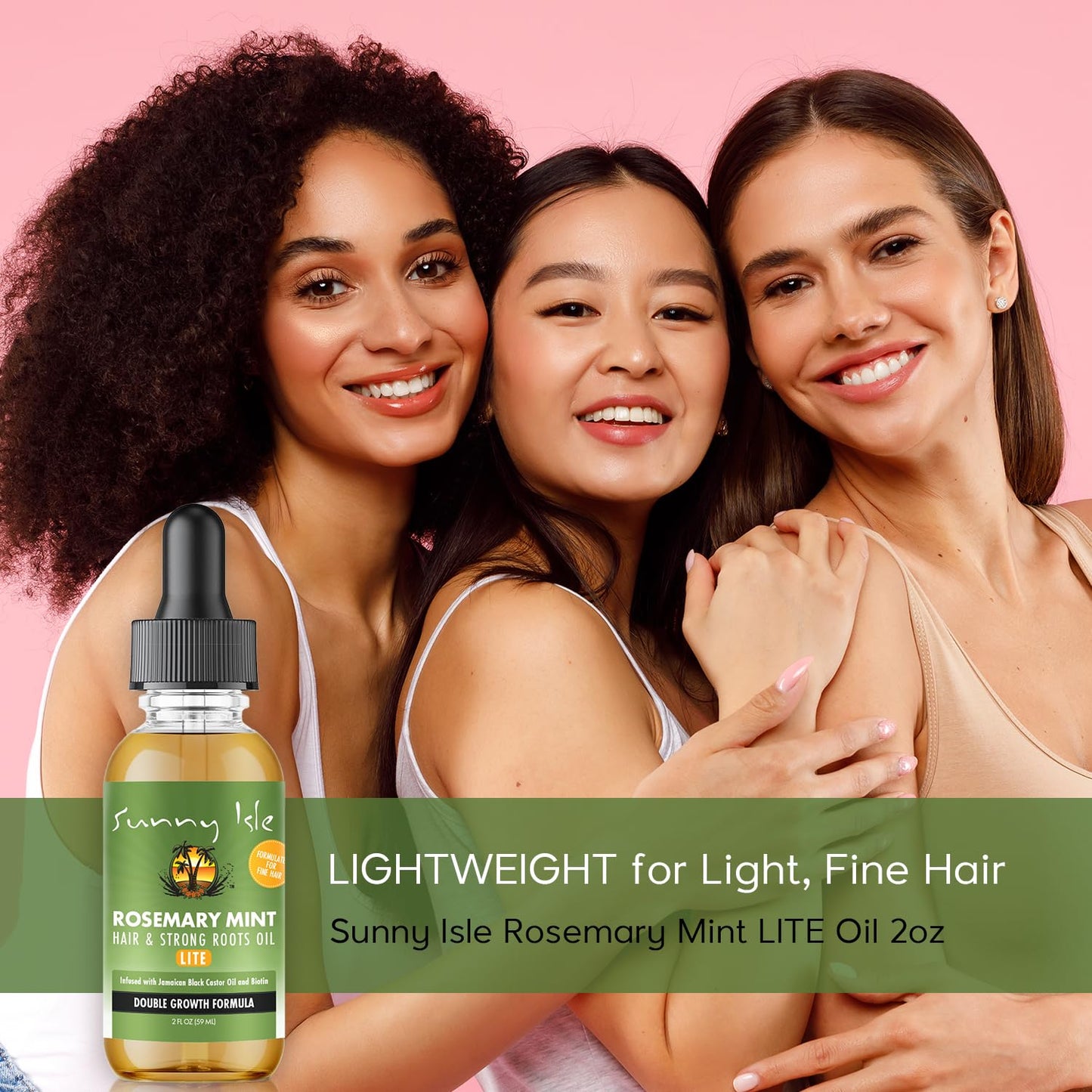Sunny Isle Rosemary Mint Hair and Strong Roots Oil Lite 2oz | For Light, Thin Hair | Infused with Biotin & Jamaican Black Castor Oil | Nourish Hair Follicles | Dry Scalp, Split Ends