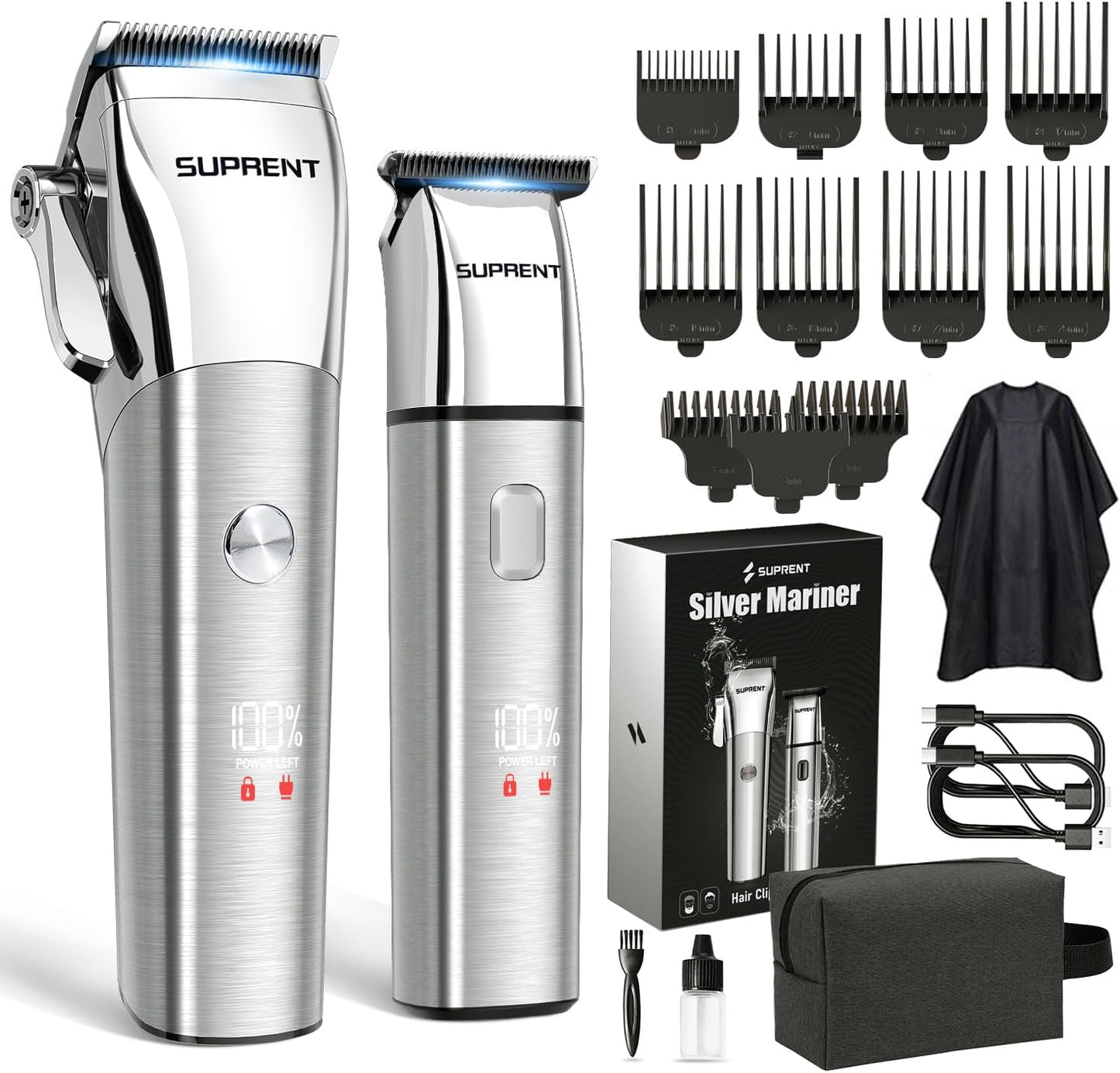 SUPRENT Low Noise Hair Clippers for Men Easy-Clean Waterproof Clippers, Cordless Clippers & Trimmers Set for Family Grooming