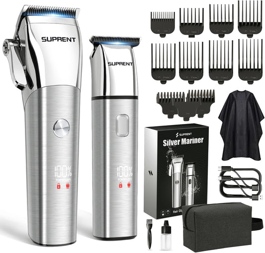 SUPRENT Low Noise Hair Clippers for Men Easy-Clean Waterproof Clippers, Cordless Clippers & Trimmers Set for Family Grooming