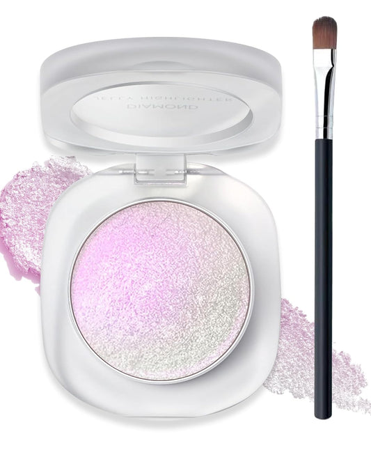 Glitter Holographic Eyeshadow Palette Multichrome Chameleon Face Highlighter, Sparkling Cream Color Shifting Single Eye Shadow Long Lasting Shimmer Inner Corner Eye Brightener Pink Mermaid Makeup-02