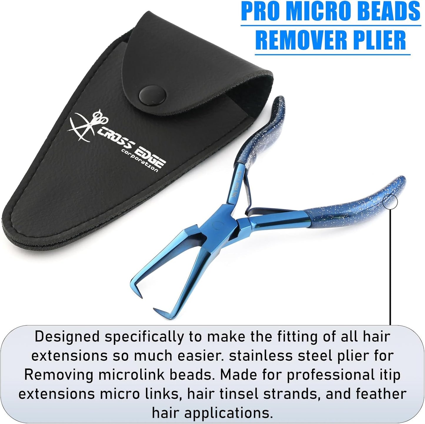 Professional Hair Extension Tools Microlink Bead Remover Plier for Hair Extensions Removal Micro Ring Beads Opener 5.5 Inch Pliers Silver Polish Stainless Steel (Blue Bead Remover)