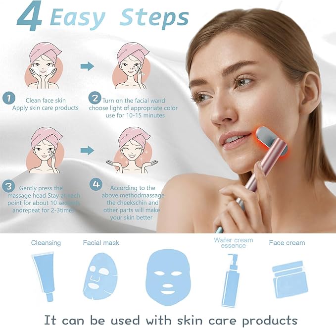 Red-Light-Therapy，Led Facial Light Therapy 7 Colors Eye Beauty Wand Face Massager Red for Skincare & Blue Rejuvenation Tool