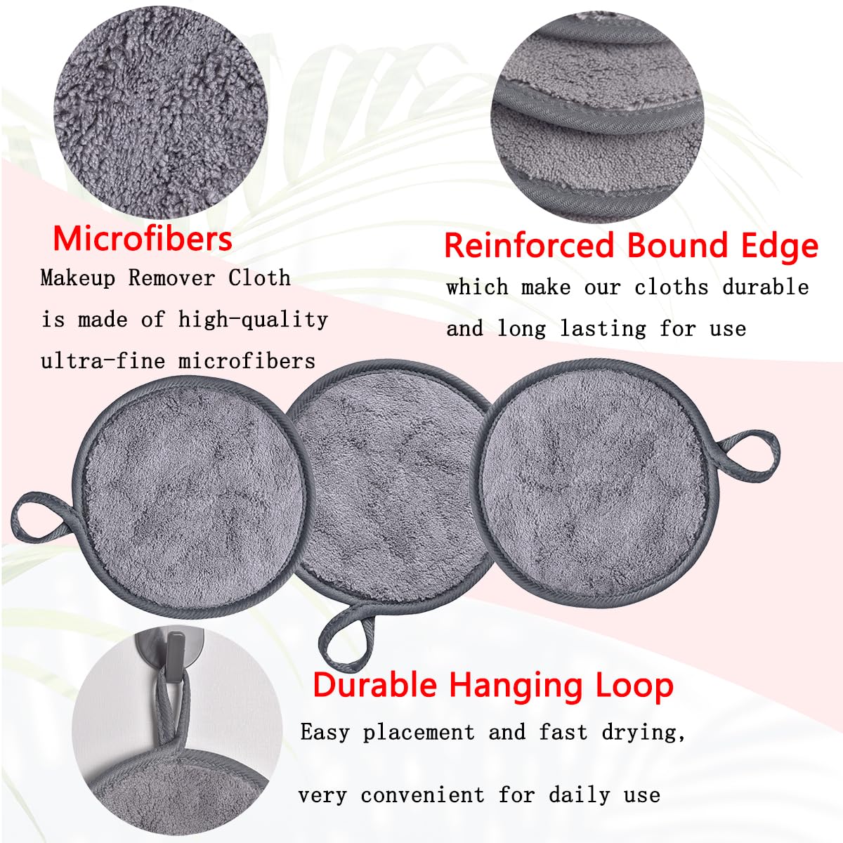 Large Reusable Makeup Remover Pads for Face, Soft Microfiber Makeup Remover Cloths Washable, Premiun 5 INCH Face Cleaning Pad with Laundry Bag, 12 Pack Grey