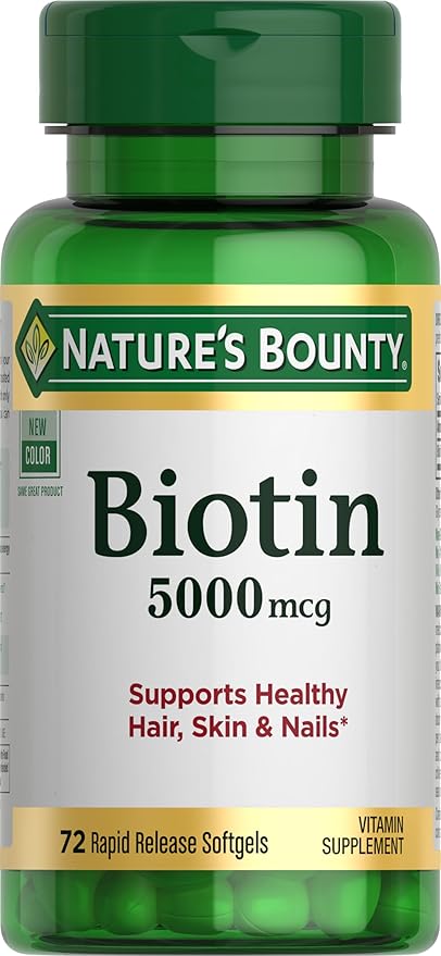 Nature’s Bounty Biotin Supplement, Supports Healthy Hair, Skin & Nails, 5000mcg, 72 Rapid Release Softgels