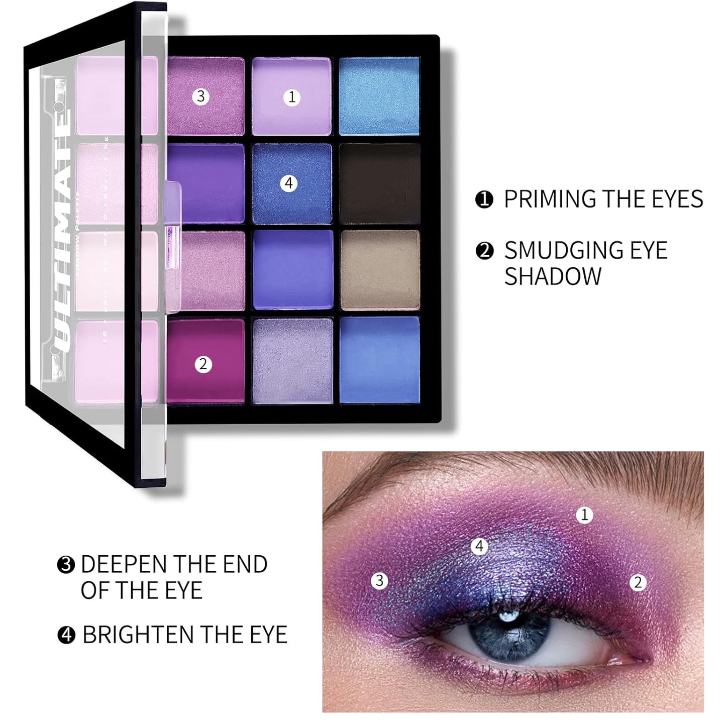 Boobeen Colorful Eyeshadow Palette Makeup-16 Colors, Matte and Glitter Eyeshadow, Bright Eyeshadow palettes, Blendable, Easy to Build Dramatic Glamour Looks (Blue)