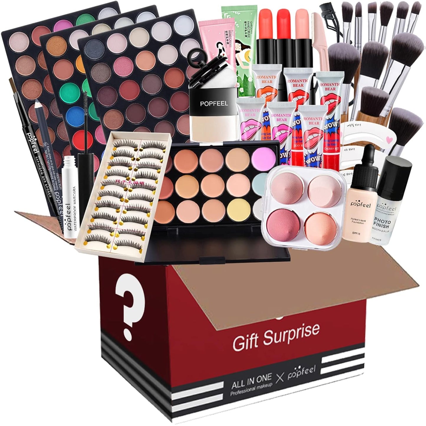 PhantomSky All in One Makeup Set Holiday Box, Essential Starter Bundle Include Eyeshadow Concealer Lipstick Lip Gloss Eyeliner Eyebrow Pencil Lip Balm Face Powder, Full Makeup Kit for Women Girls