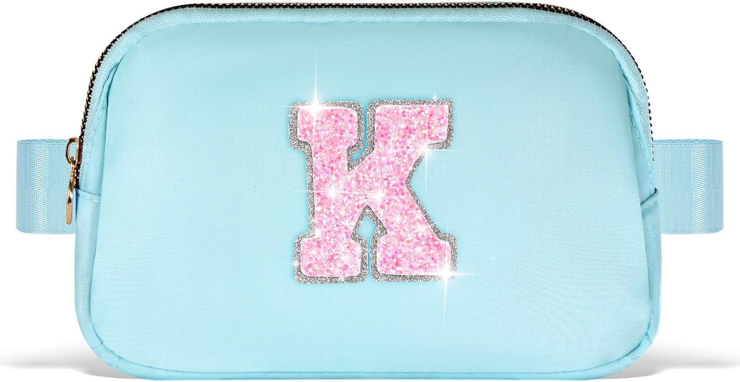 Fanny Pack Belt Bag Crossbody Bags with Initials Letter Patch Trendy Stuff for Teens Cute Stuff Birthday Gifts for Teenager Girls | K,Blue Bag