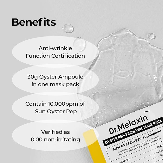 Oyster Pep3 Renewal Mask Pack for Anti Aging, Hydrating Face | Visibly Smooth and Glowy Skin, Korean Skincare, 5ea