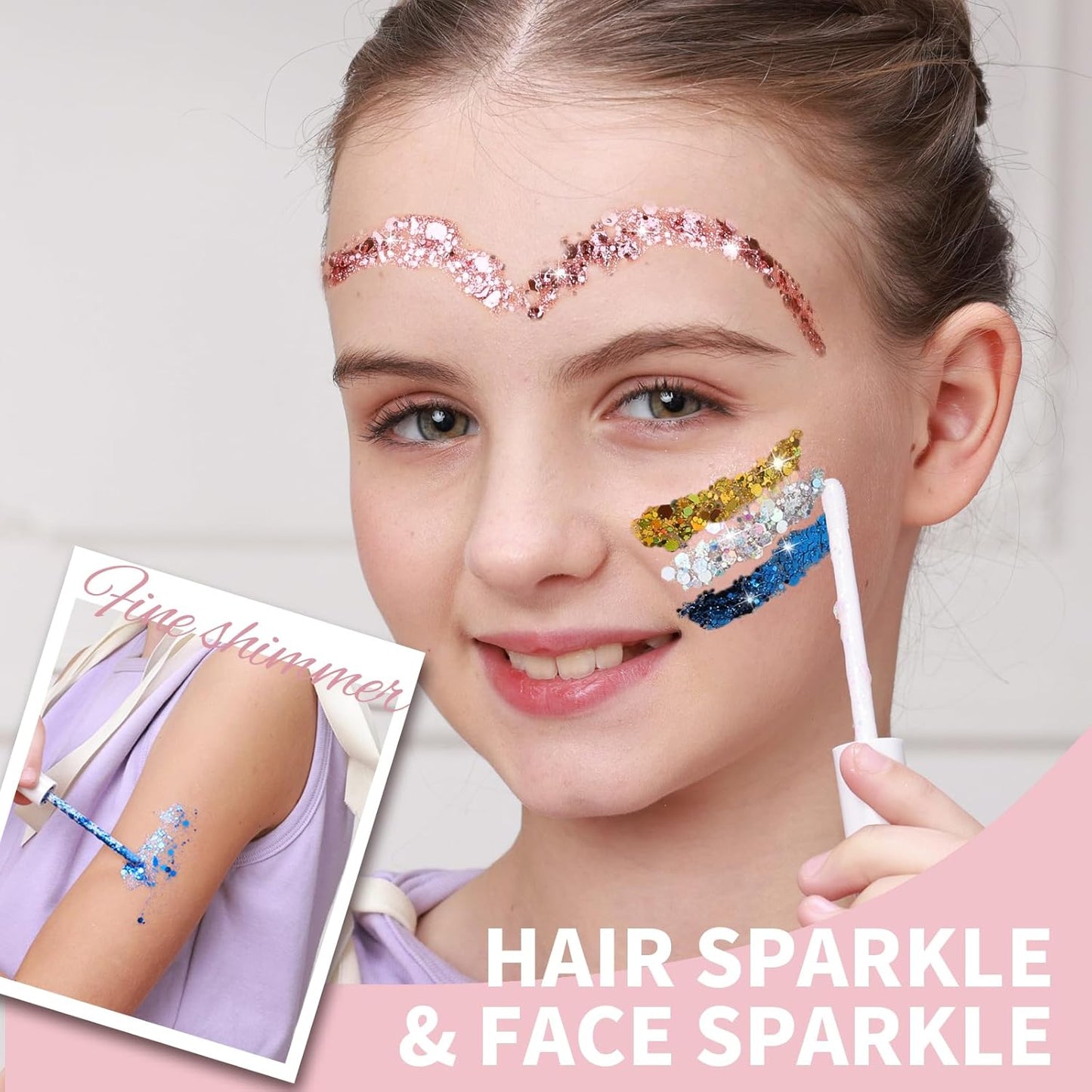 FANDAMEI Body Glitter Kit - 8 Colors 8 ml/Jar for Glitter Makeup, Face Hair Glitter for Kids&Women, Halloween Mermaid Rave, Hair Sparkles