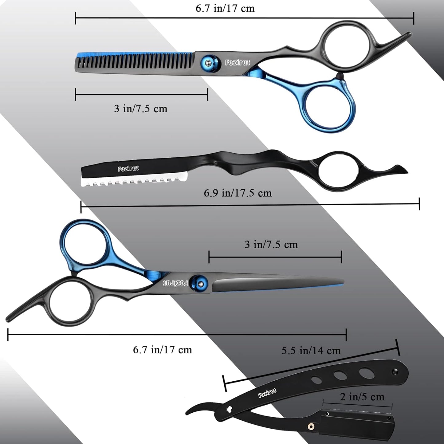 Barber Hair Cutting Scissors Set, Fozirut Professional Haircut Scissors Thinning Shears Straight Edge Razor Barber Accessories Hair Trimming Kit, Hairdresser Tools Haircutting Shears Pro for Men Women
