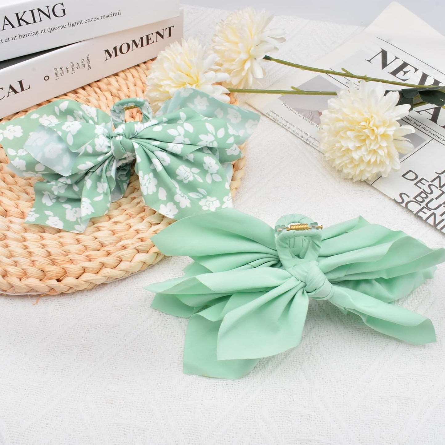 Bow Claw Clips Bow Hair Clips 2PC Green Big Hair Bows for Women Butterfly Styling Large Hair Clips for Thick Hair for Girls Hair Accessories for Teen