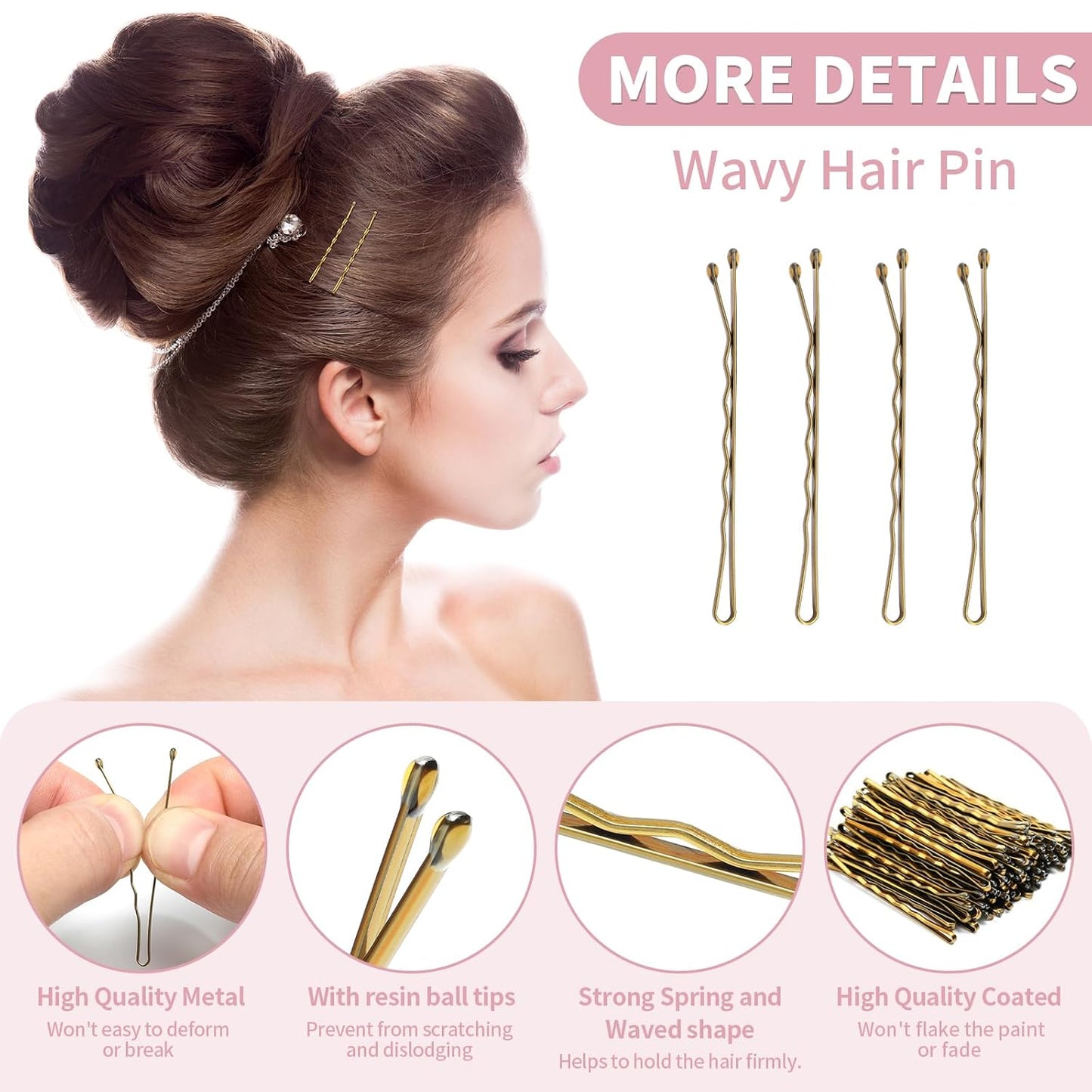 720 Count Bobby Pins 2 Inch, 60PCS Each-Pack of 12, Crimped Hair Pins, Non Slip Hair Accessories for Kids, Girls, and Women (Blonde)