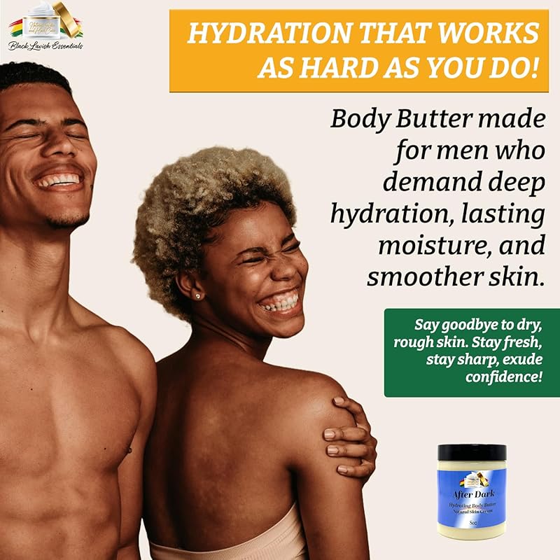 Ultra-Soft Shea Body Butter, Dry Skin Cream for Radiant Moisturized Skin, Natural Hydrating Body Lotion with Aloe Vera, Argan Oil, Rosehip Oil, (Men's After Dark, 8oz)