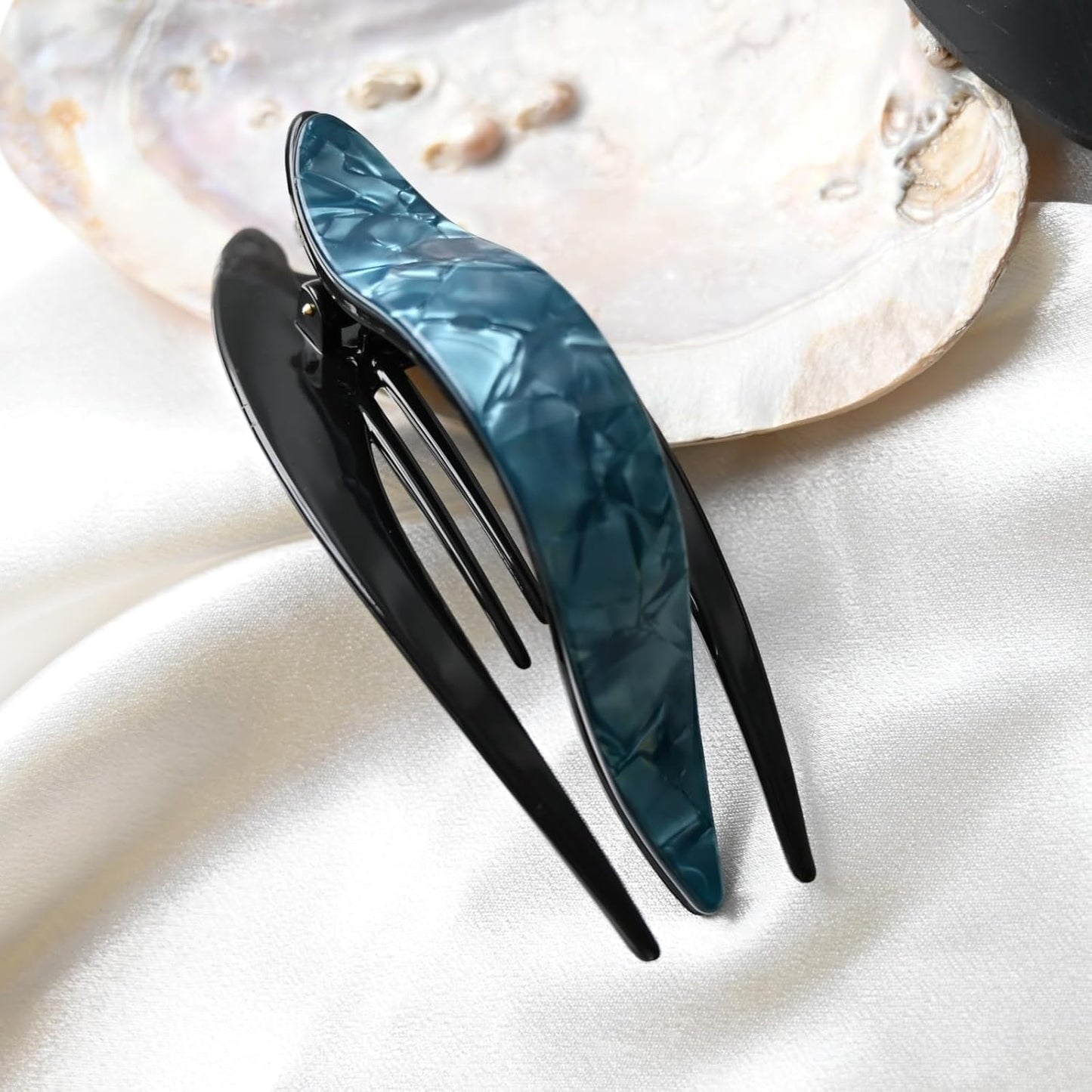 Handmade Celluloid French Design Tortoise Shell Barrettes Side-slide Opening Duck Luxury Fashion Accessories Hair Clip Claw for Women (bluegreen)