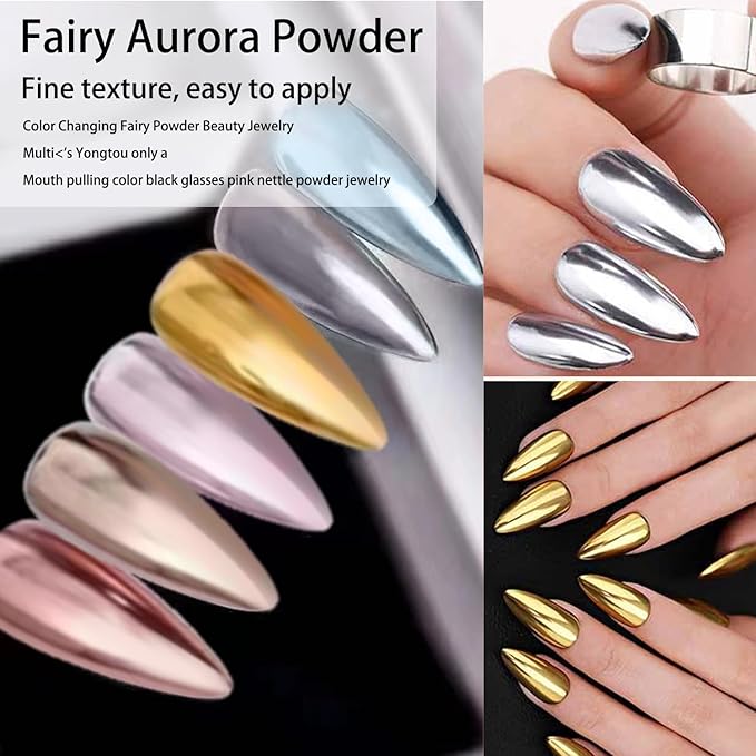 6Pcs Nail Cuticle Oils Nutrition Oil Pen & 6colour Chrome Nail Powder