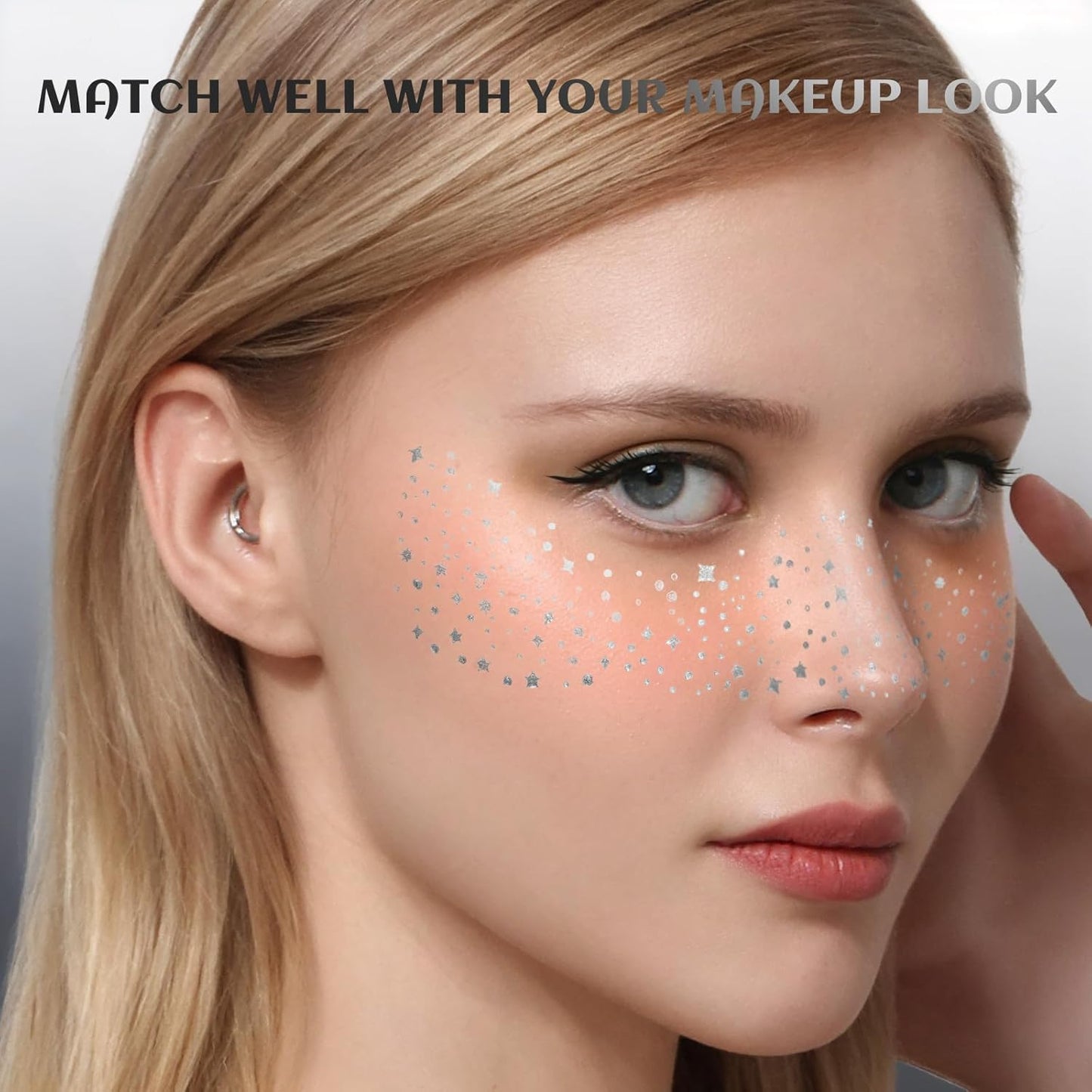 12Pcs Glitter Freckles, Glitter Freckles Silver Freckles, Makeup Patches, Makeup Freckles for Girls Women Silver