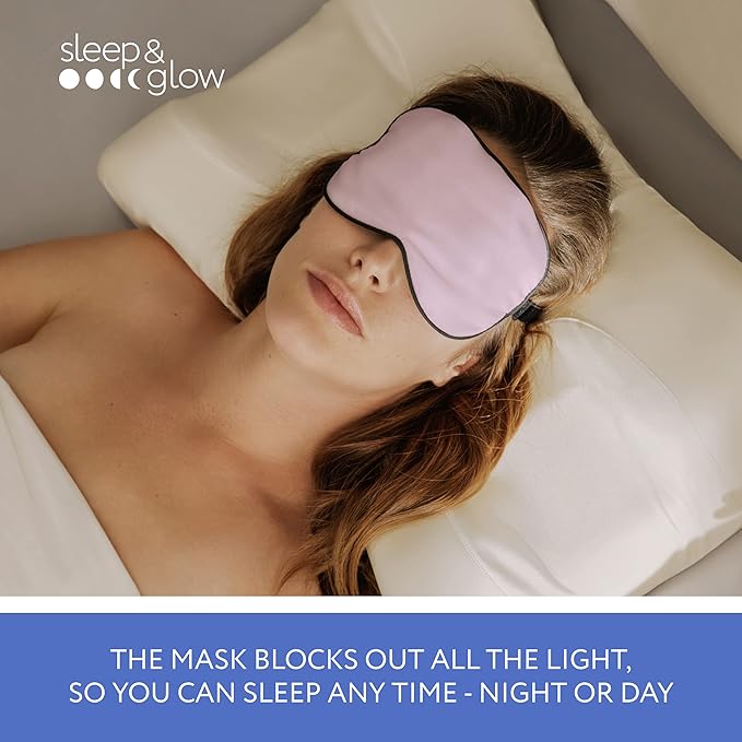 SLEEP & GLOW Silk Sleep Eye Mask Luxury Mulberry 22 Momme 100% Natural Triple Silk Blindfold with Adjustable Strap for Comfortable Sleeping & Face Skin Care (Pink)