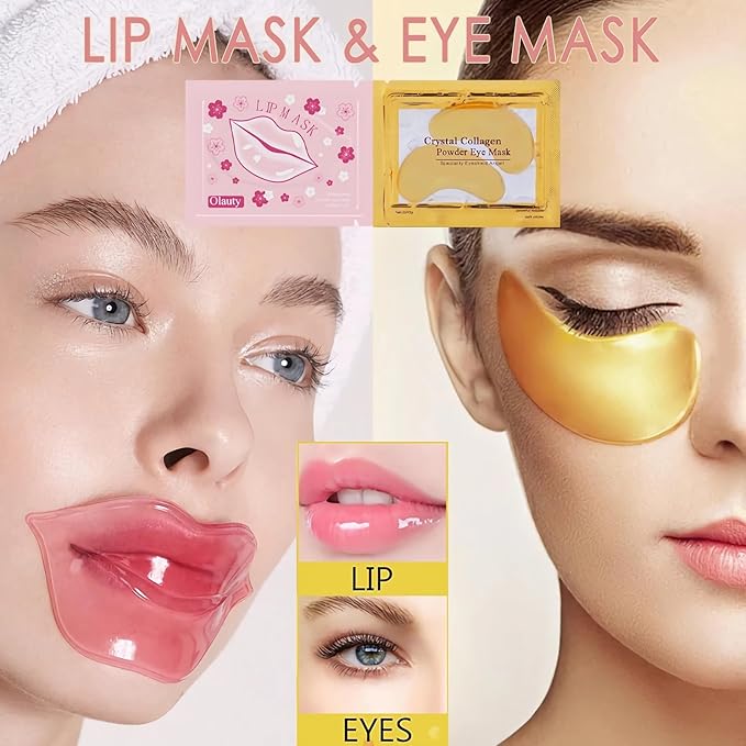 30 Pairs Lip Masks & 24K Gold Eye Mask Bulk Mother's Day Gifts, Collagen Crystal Under Eye Patches for Puffy Eyes, Effectively Moisturizing Lip & Eye Skin Care, Reducing Fine Lines Dark Circles