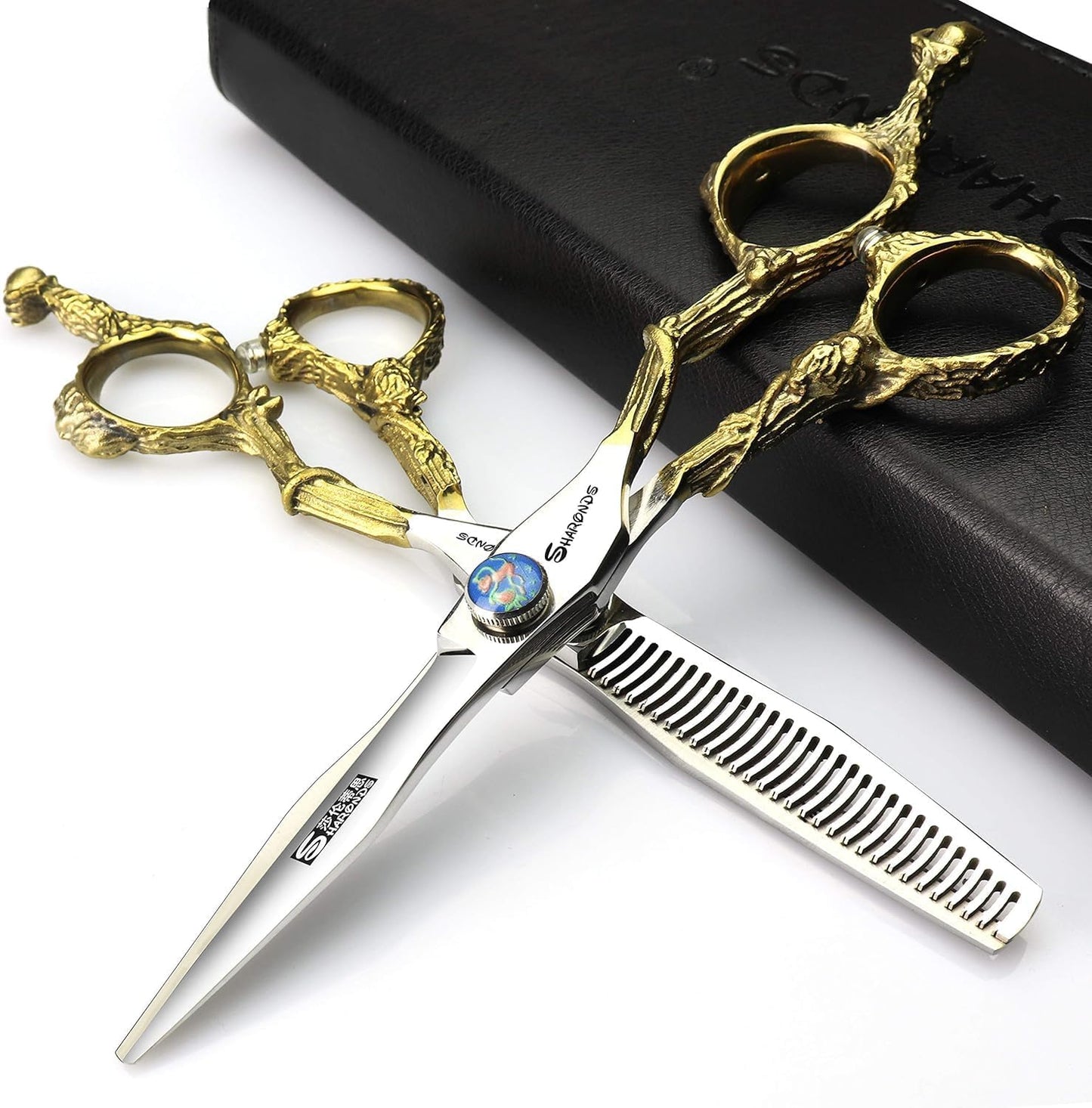 Professional hair barber scissors Japanese material steel 440c, hairdresser barber shop hair clipper (Silver《set》)