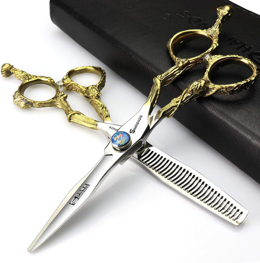 Professional hair barber scissors Japanese material steel 440c, hairdresser barber shop hair clipper (Silver《set》)