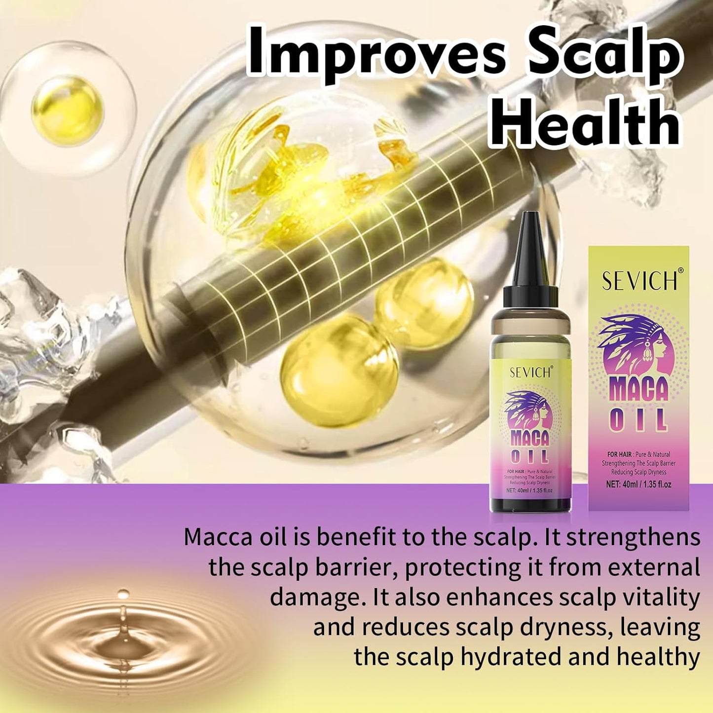 SEVICH Maca Root Powder Hair Oil, Hair Oils for Hair Growth,Black Maca Hair Oil for Women & Men, Enhance Scalp Vitality, Relieve Dry Scalp, Keep Scalp Moisturized and Healthy, 40 ml/1.35 fl oz