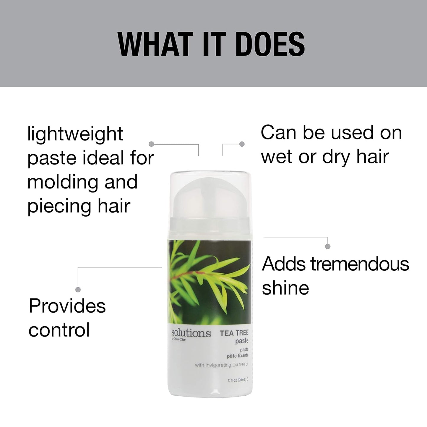 GREAT CLIPS Solutions Tea Tree Paste 3.4oz | Easy Pump | Peppermint Scent | Mold and Style Hair