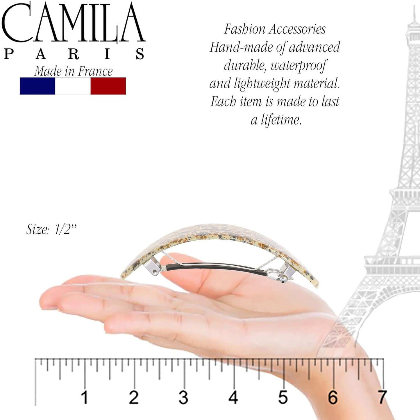 Camila Paris CP3297 French Hair Barrette Oval For Thick Curly Wavy Long Hair, Strong Hold Grip Hair Clips for Women, No Slip Rubberized Metal Clasp, Styling Girls Hair Accessories, Made in France
