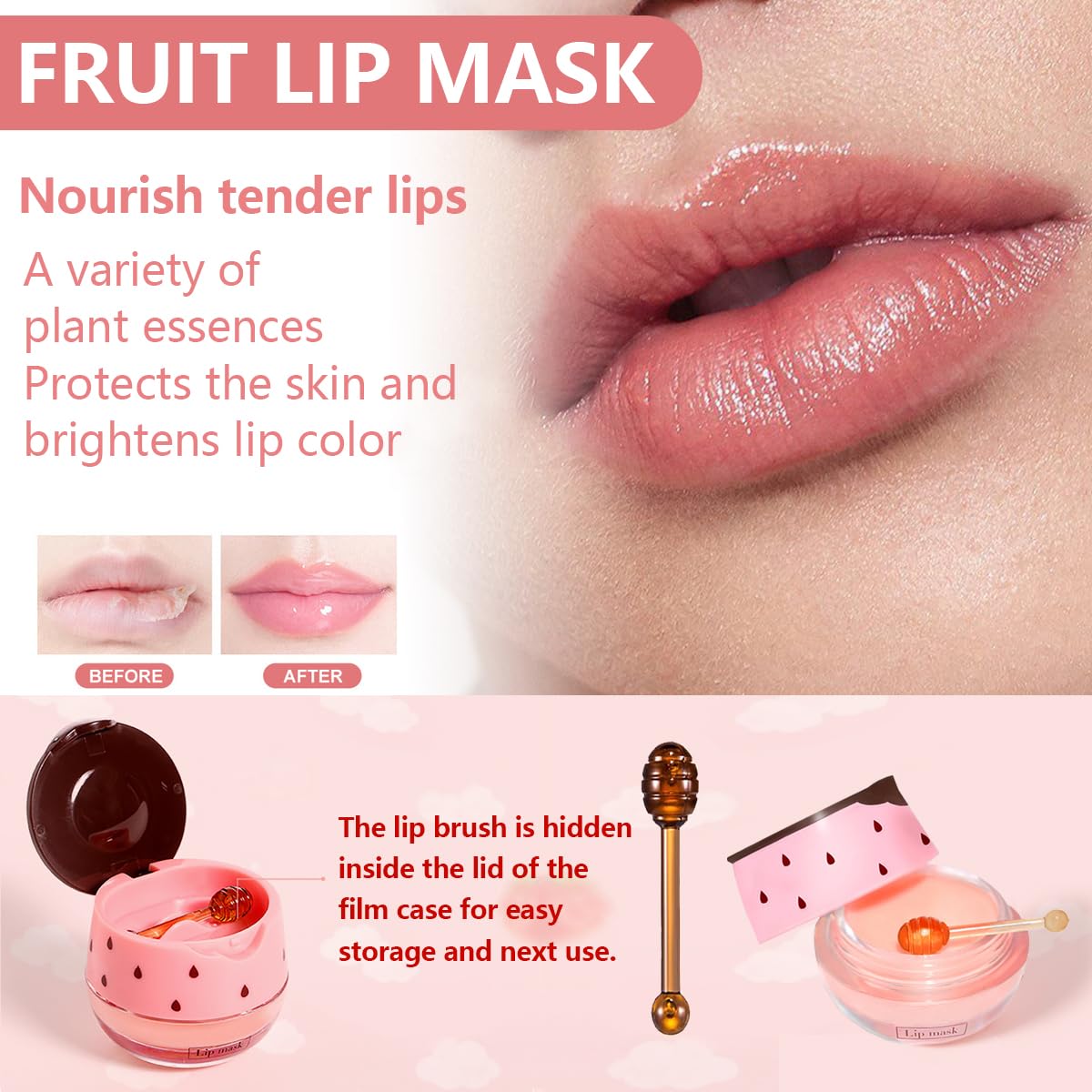 3 Pcs Honey Lip Balm, Strawberry Watermelon Lip Mask, Moisturizing Lip Sleeping Mask, Hydrate Repair Prevent Dry Cracked Lip (Strawberry + Honey + Watermelon)