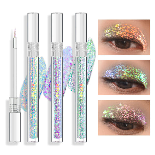 Multichrome Liquid Eyeshadow Set,3 Colors Multi-Dimensional Eye Liner Makeup,High Pigment Waterproof Metallic Eye Shadow,Ultre Fine Tip Glitter Eyeshadow (A01+A02+A03)