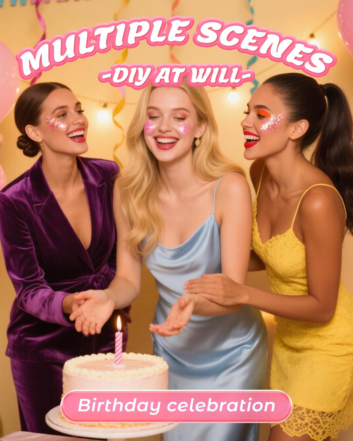 6PCS Pink Face Body Glitter Gel，Mermaid Holographic Sequins Chunky Glitter Paint for Party Singer Concerts Music Festival Rave Accessories for Girls Women Face Body Hair Sparkling Makeup