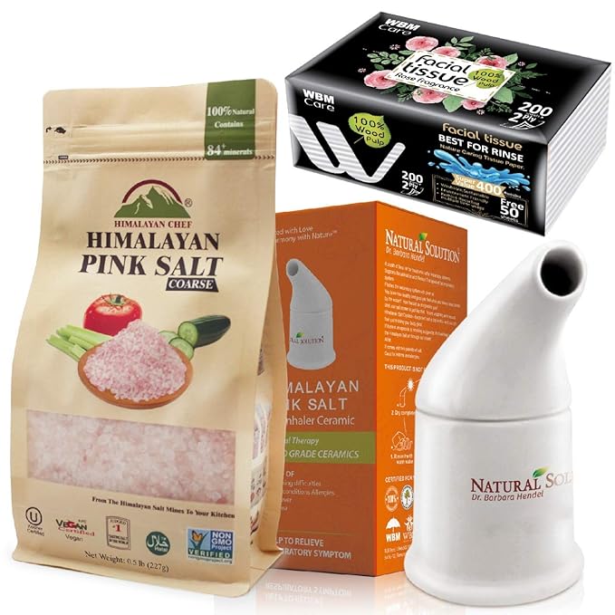 Himalayan Pink Salt, Ceramic Salt Inhaler with Natural Rose Facial Tissue, 1.9 Lbs