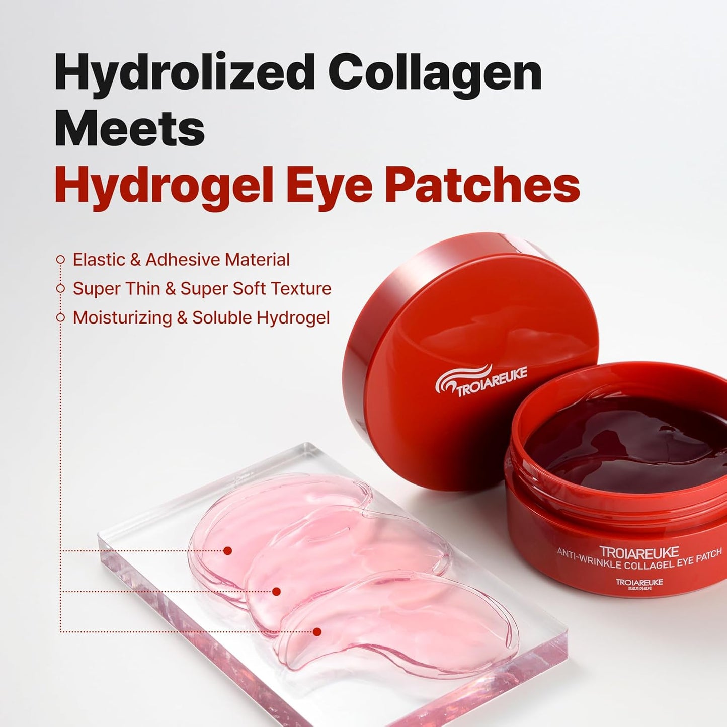 TROIAREUKE Anti-Wrinkle Collagel Eye Patch,Smooths eye,forehead,facial wrinkles,Reduces puffiness & Dark circles,Hydrogel Wrinkle patches,Elastic,adhesive formulation (60Count)