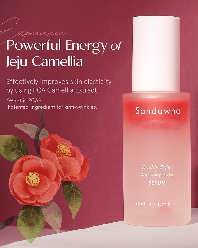 SKINCURE Sandawha Double Effect Anti-Wrinkle Serum with Camellia Extract - Vegan Korean Serum, Nourishes & Reduce Wrinkles, Daily Line Smoothing Treatment for Fine Lines, 1.76 fl.oz.