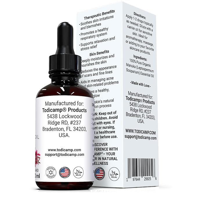 100% Pure Manuka Oil from New Zealand | Therapeutic-Grade Essential Oil for Wound Care, Skin Soothing, Nail & Scalp Health | Organic, Undiluted, Cold-Pressed Manuka for Face, Hair & Body