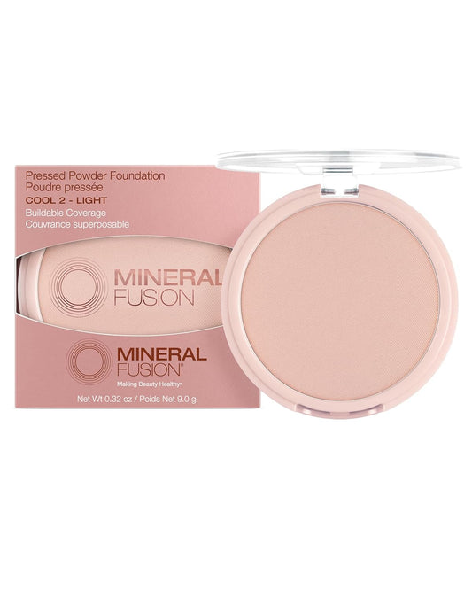 Mineral Fusion Pressed Powder Foundation - Matte Finish Face Powder for Fair-Medium Skin with Pink/Red Undertones - Age Defying Natural Makeup - Talc Free, Vegan, Hypoallergenic (Cool 2)