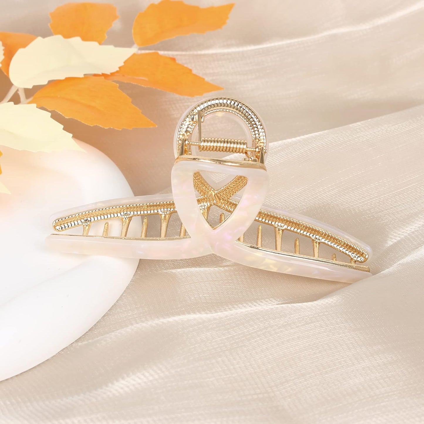 Big Butterfly Metal & Acetate Hair Clamps for Women and Girls - 4.7" Large Hair Accessories with Strong Hold for Long, Thick Hair (Pearly White, 1 Pc)