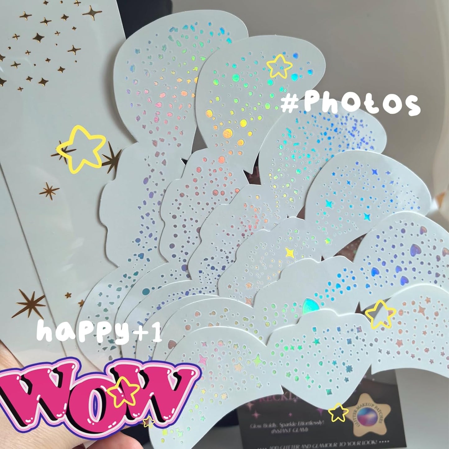 Glitter Freckles, Holographic Face and Body Glitter Tattoo Sparkle for Women Gold Glow Cosmetic Star Makeup Accessories for Festival Rave (Holographic&Gold)