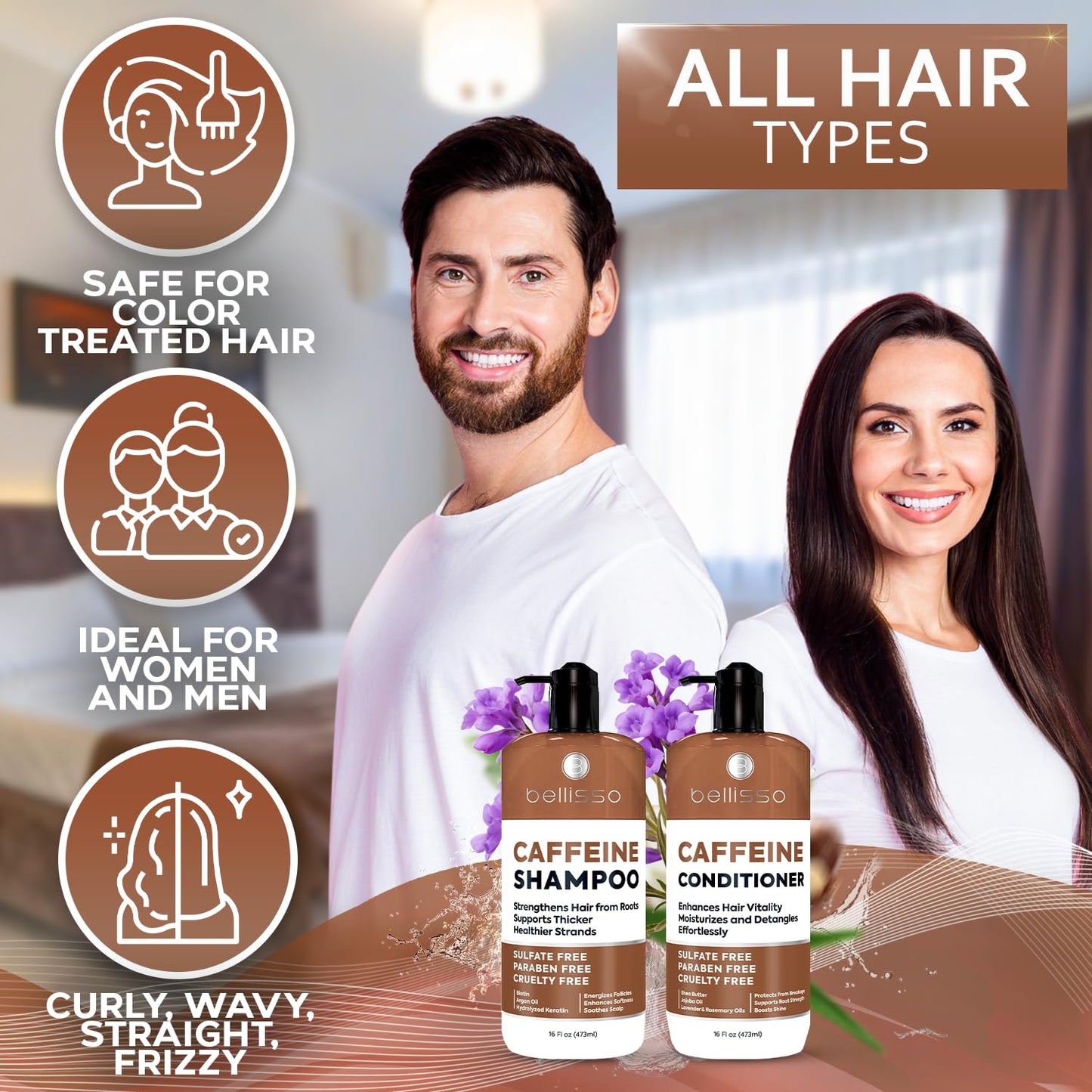 Caffeine Shampoo and Conditioner Set - Volumizing Products for Women and Men - Thickening, Volume Boosting Formula for Thinning and Fine Hair - Sulfate Free, No Parabens - Hydrating, Salon Grade