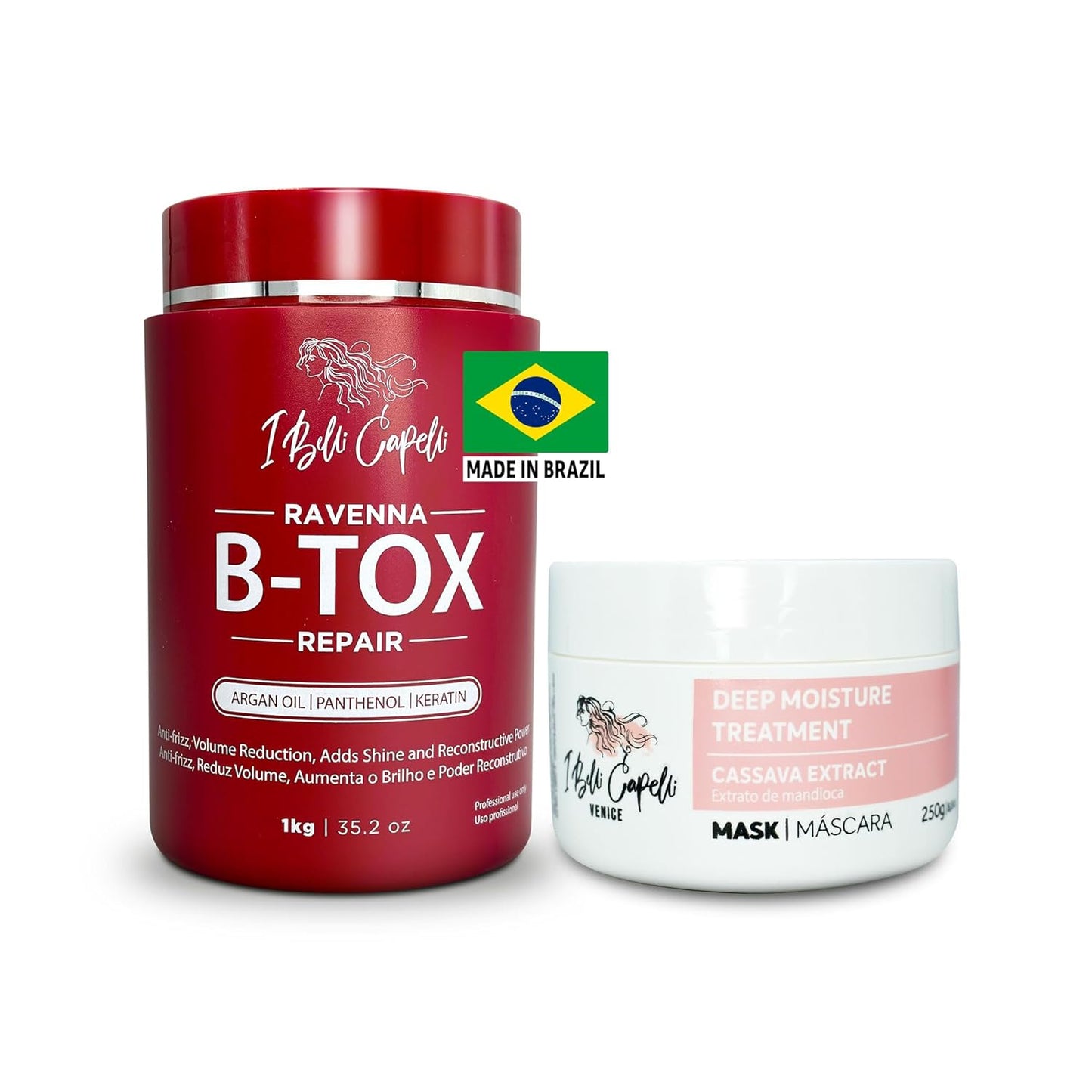 I Belli Capelli Ravenna B-tox Repair Kit - Hair B-tox Treatment & Argan Oil Mask 44 Fluid Ounces - Formaldehyde-Free, Anti-Frizz, Volume Reduction