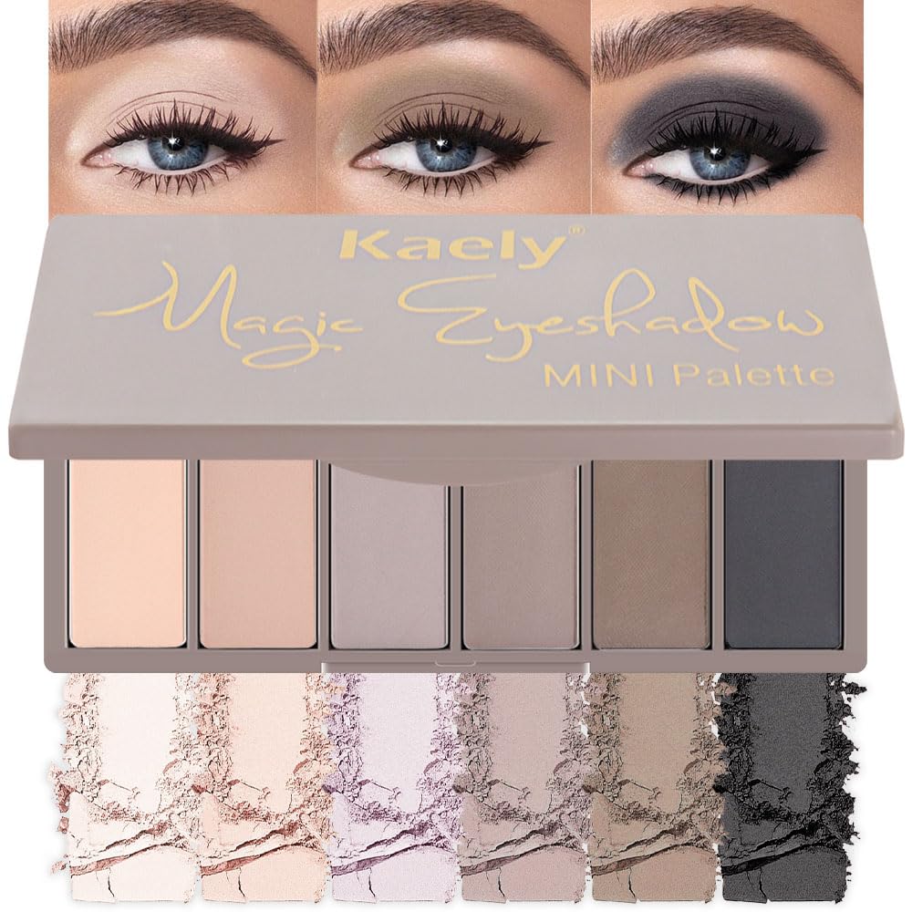 evpct 6 Colors Nude Smokey Eye Shadow Palette Makeup for Blue Brown Eyes, Light Brown Smoky Grey Taupe Black Natural Matte High Pigment Mini Travel Eyeshadow Palette for Older Women, Built in Mirror