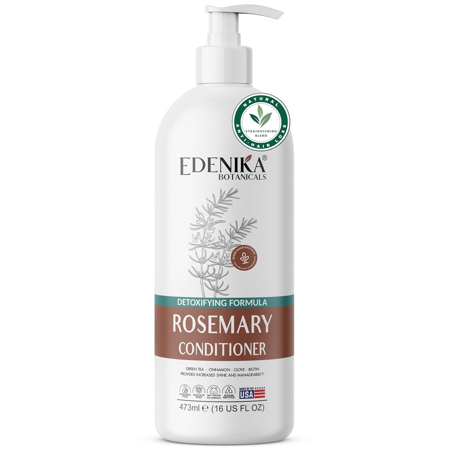 Rosemary Oil Conditioner Treatment with Biotin for Thinning Hair, Anti-Hair Loss, Detangling, Nourishing & Strengthening, Women & Men, Sulfate-Free, Organic, 16 fl oz